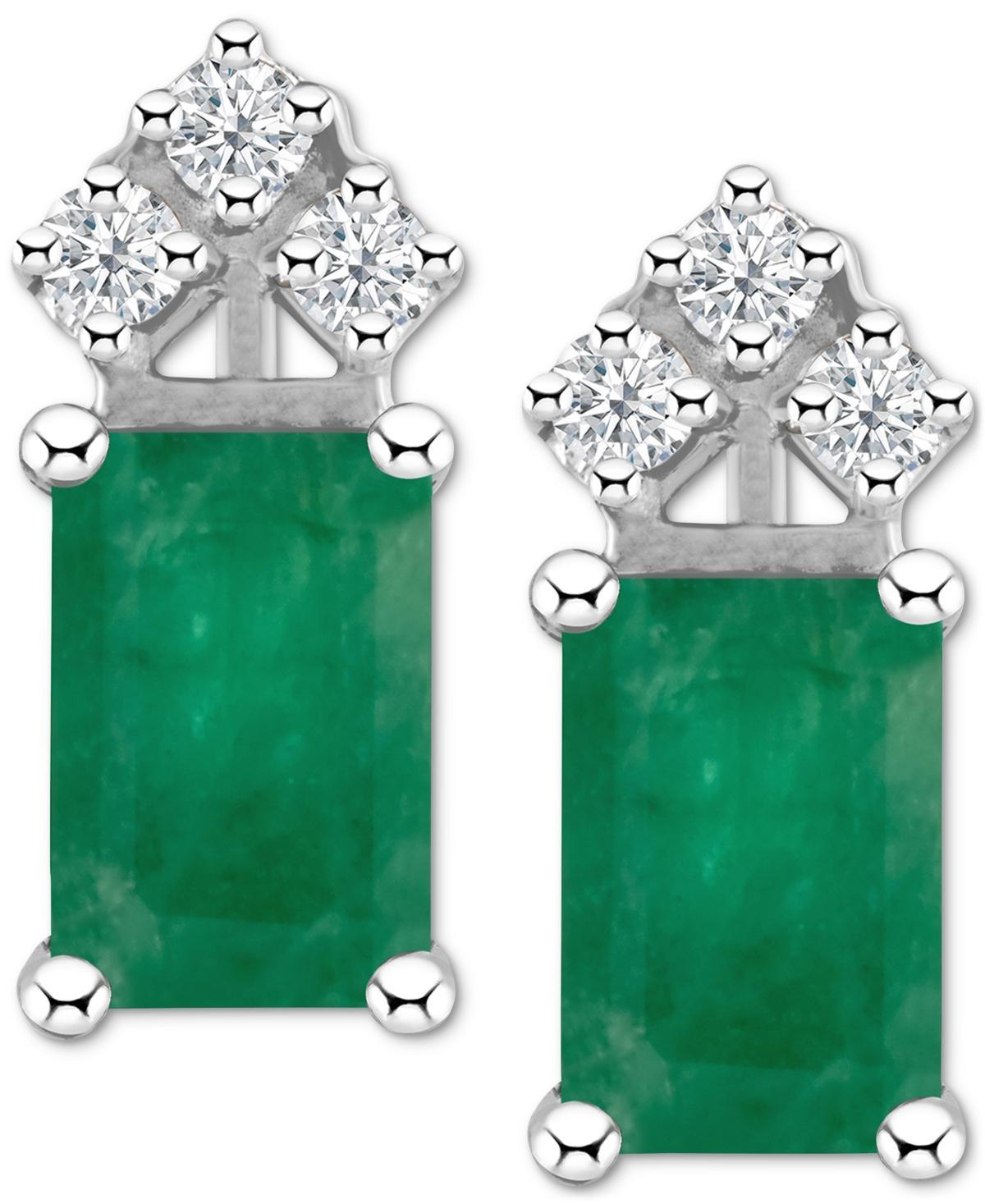 Celebration Gems 14k Gold Emerald Cut Emerald & 1/8 Carat T.W. Diamond Stud Earrings, Womens, 14k Whgold Product Image