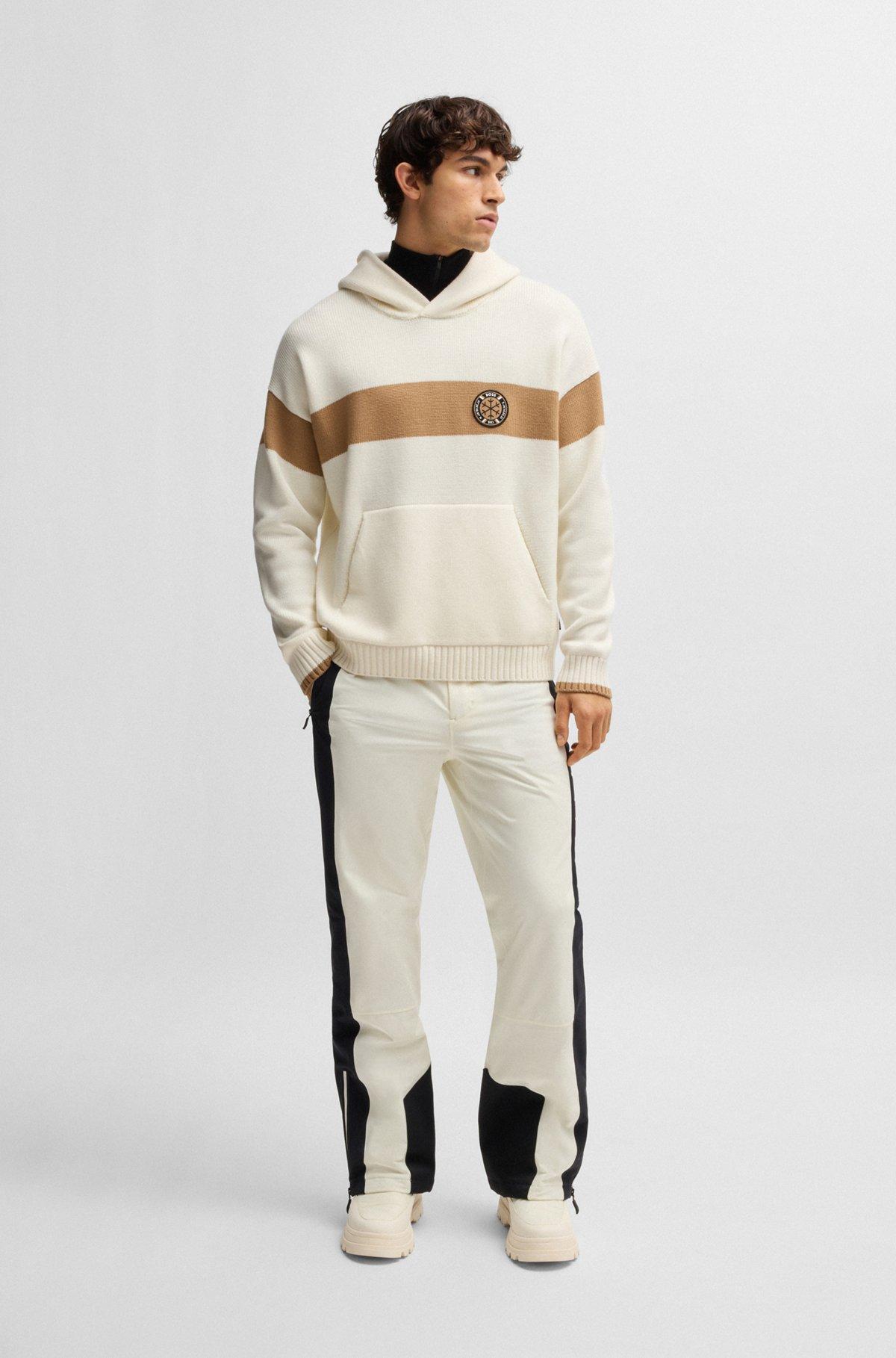 BOSS - BOSS Ski virgin-wool hoodie with camel stripes - White Product Image