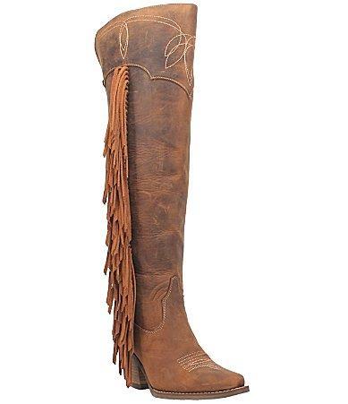 Dingo Sky High Over The Knee Distressed Leather Fringe Western Boots Product Image