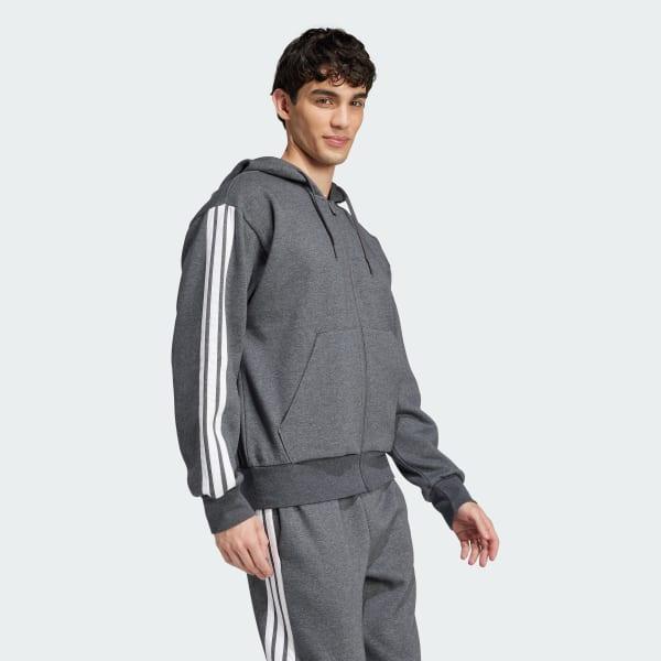 Men's adidas Essentials 3-Stripes Fleece Sportswear Zip Front Hoodie, Size: Small, Pure Ruby Black Product Image