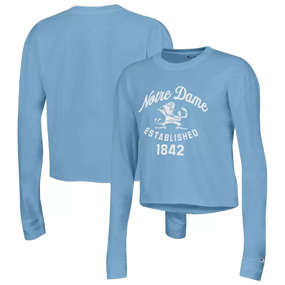 Women's Champion Blue Notre Dame Fighting Irish Boyfriend Cropped Long Sleeve T-Shirt,  Product Image