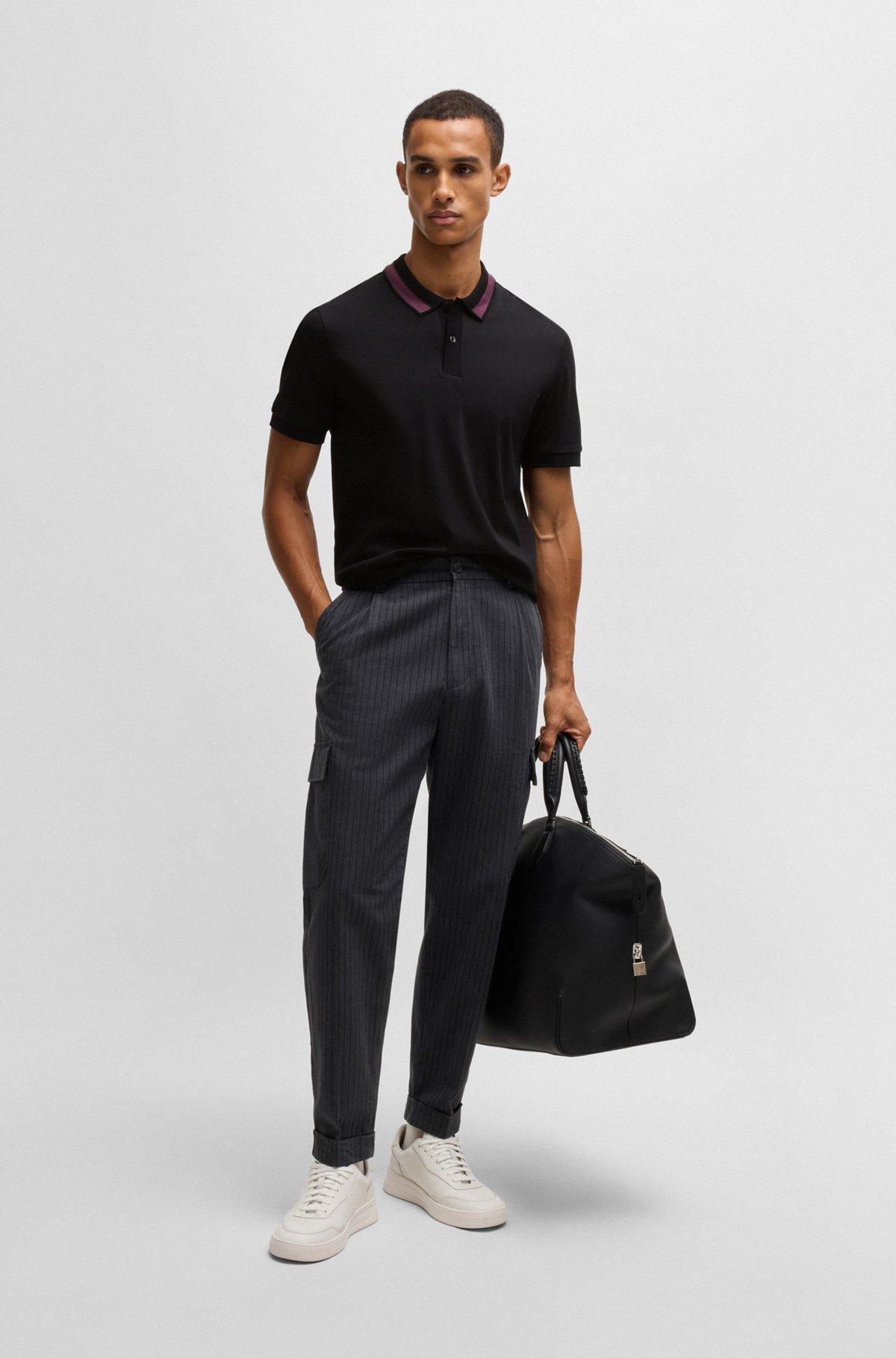 Mercerized-cotton slim-fit polo shirt with collar stripe Product Image