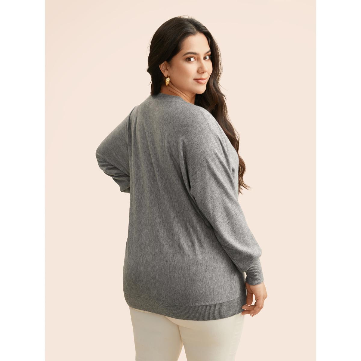 Plus Size Supersoft Essentials Dolman Sleeves Pullover DarkGray Women Casual Loose Long Sleeve Round Neck Everyday Pullovers BloomChic 22-24/3X Product Image