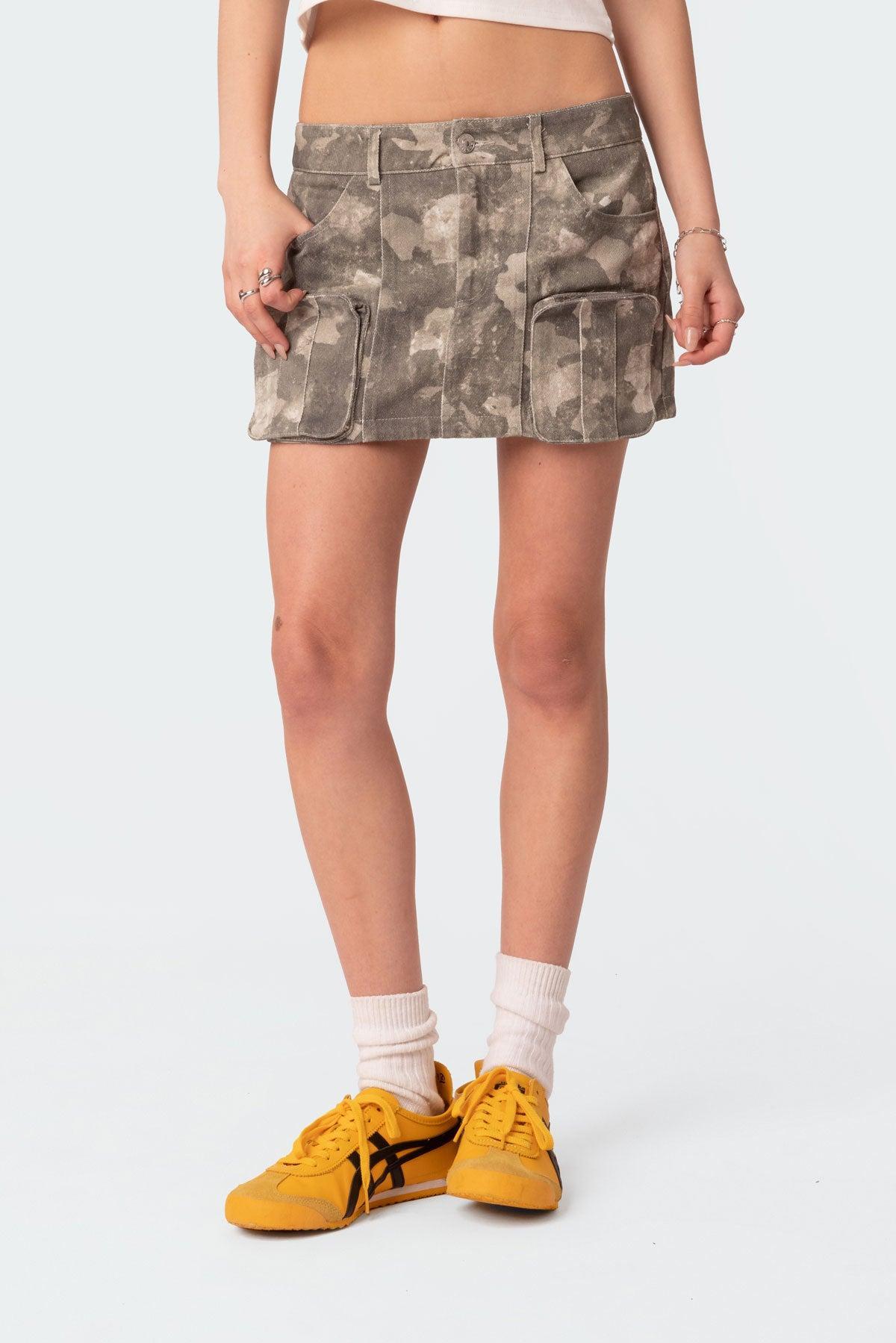 Camo Low Rise Denim Cargo Mini Skirt Product Image