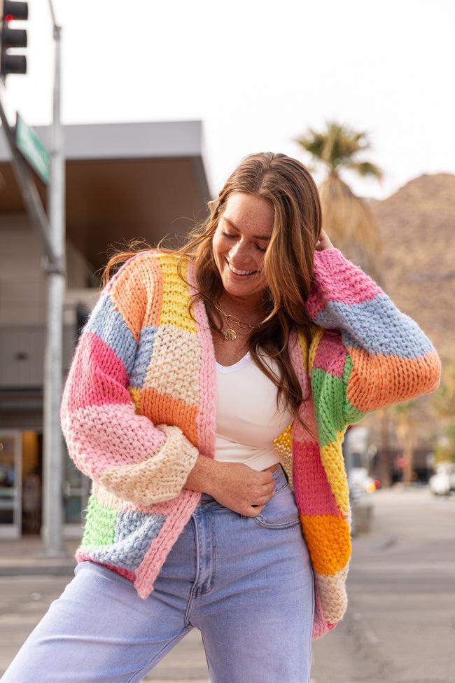 Still Deciding Pink Multi Color Block Cardigan FINAL SALE Product Image