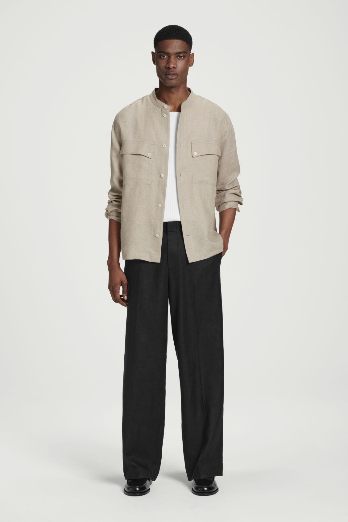 ELASTICATED LINEN STRAIGHT-LEG PANTS Product Image