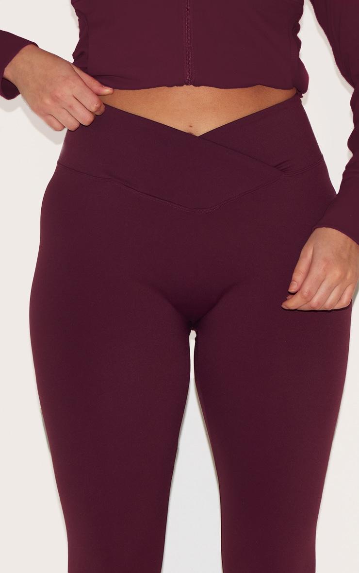 Burgundy Sculpt Wrap Waist Gym Leggings Product Image
