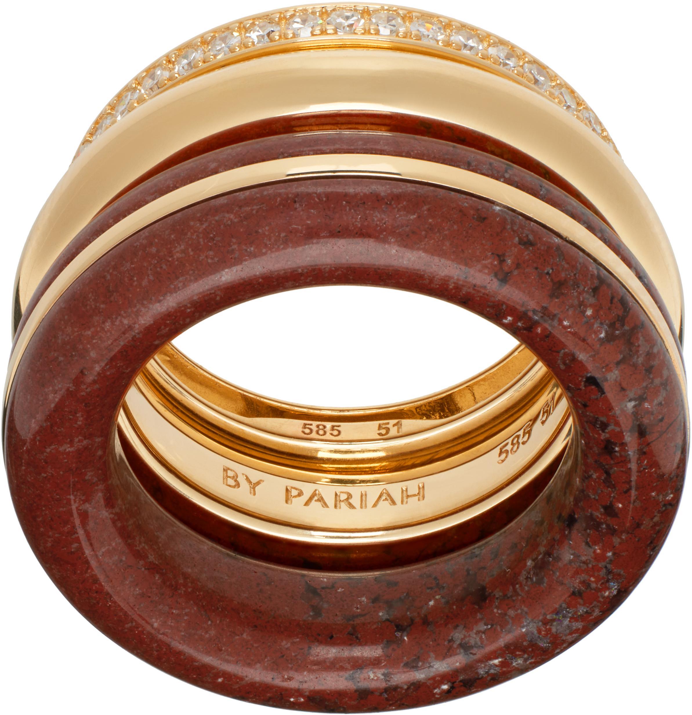 BY PARIAH Multicolor Luminous Ring Stack Set In Red Jasper Product Image