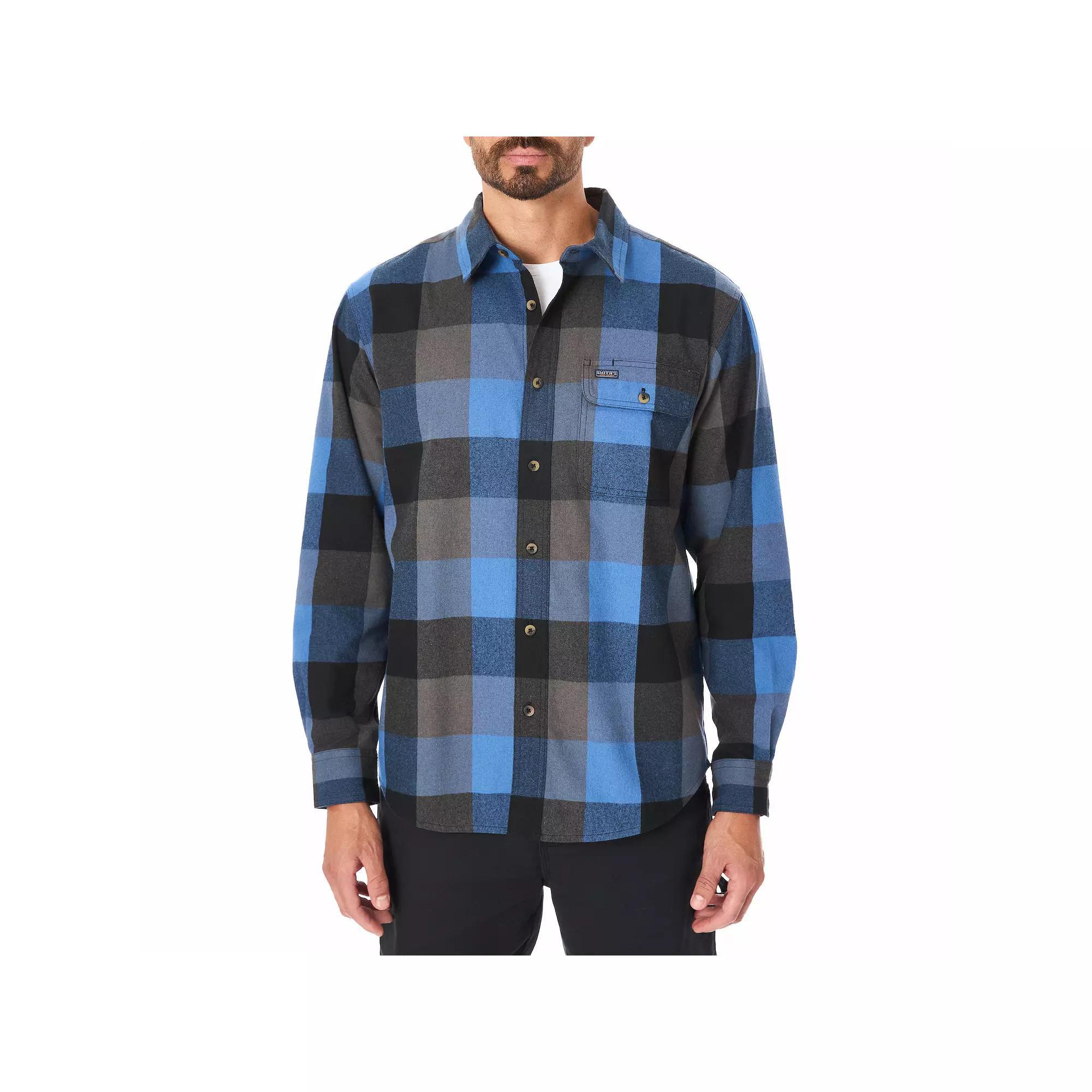 Men's Smith's Workwear Relaxed-Fit Buffalo Plaid Flannel Button-Down Shirt, Size: Large, Blue Gray Product Image