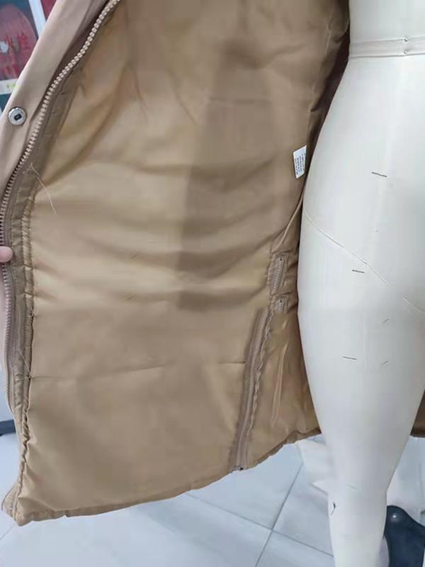 Hooded Sleeveless Buttoned Drawstring Keep Warm Solid Color Split-Joint Zipper Padded Coat Vest Outerwear Product Image