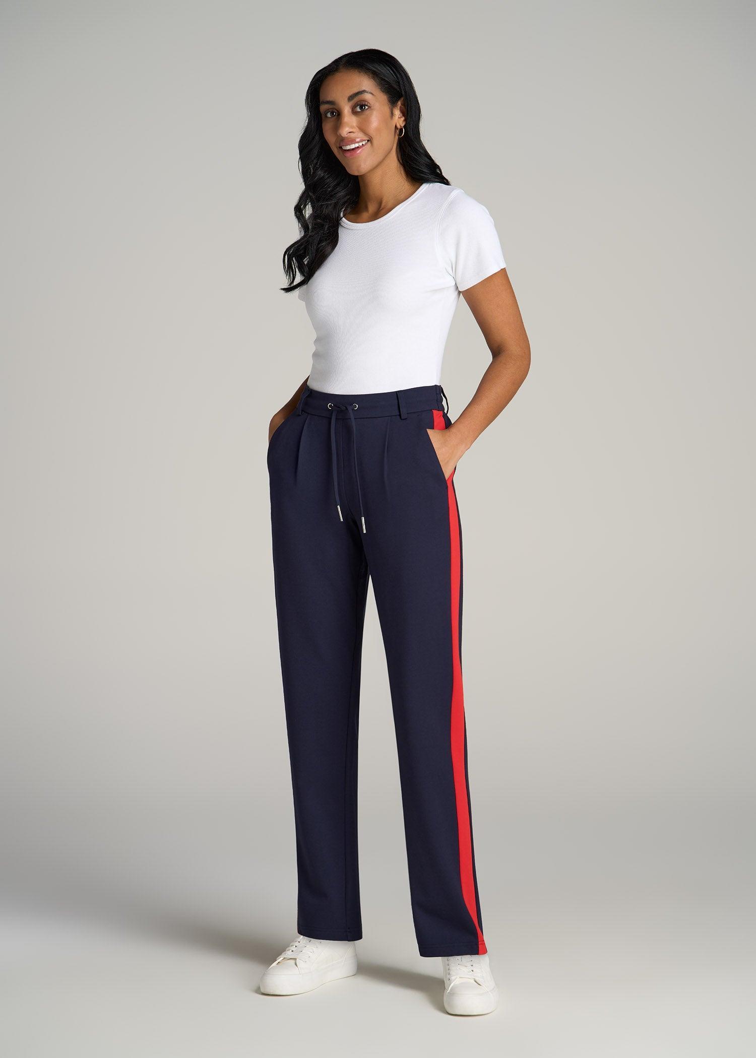 Pull On Tuxedo Stripe Pants for Tall Women in Pink Peony and White Alyssum Female Product Image