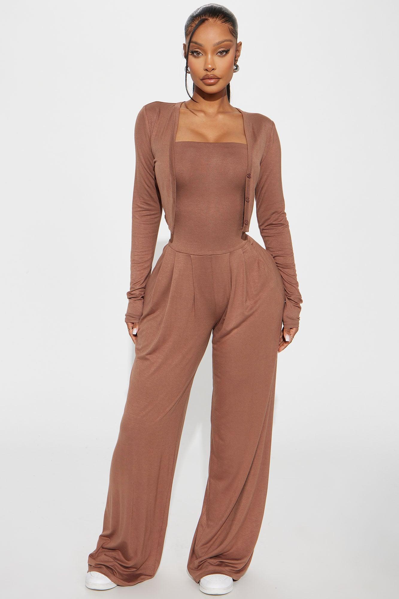 Snuggle Up Jumpsuit Set - Brown Product Image