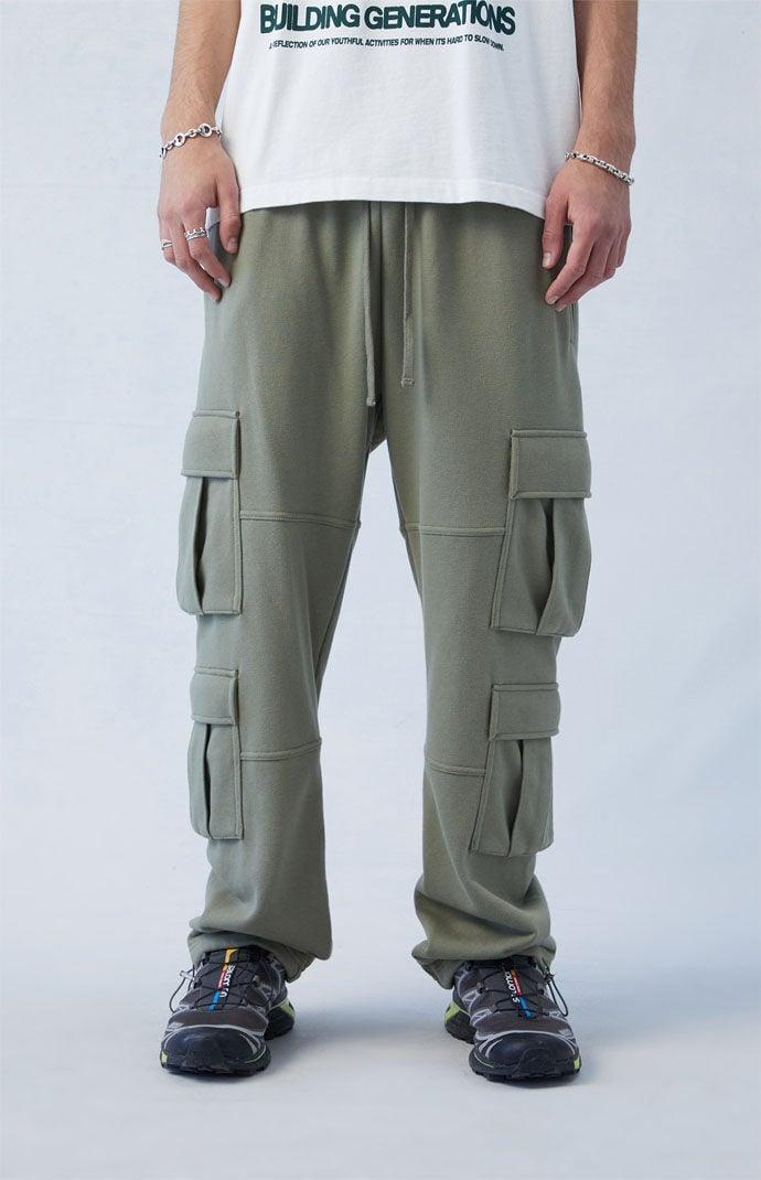 Men's Terry Olive Straight Cargo Sweatpants Product Image