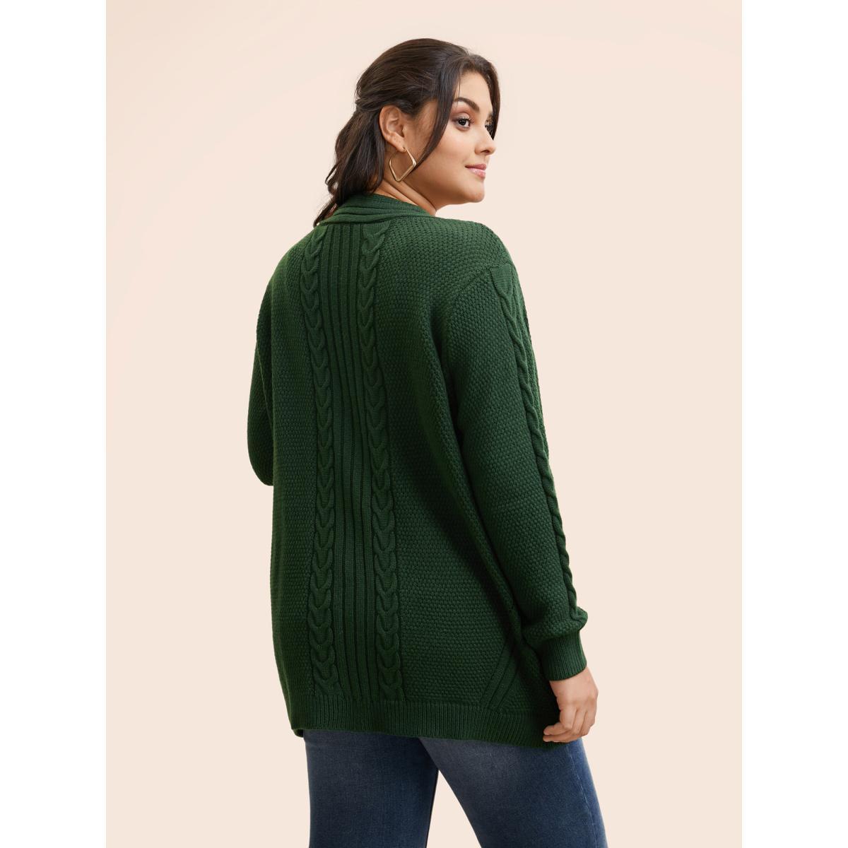 Plus Size Texture Cable Knit Patch Pocket Cardigan DarkGreen Women Casual Loose Long Sleeve Everyday Cardigans BloomChic 22-24/3X Product Image