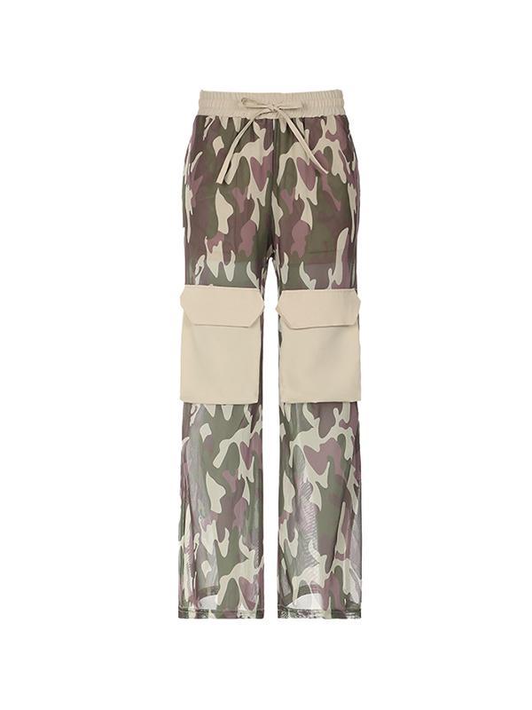 Mesh Camo Print Splice Big Pocket Cargo Pants Product Image