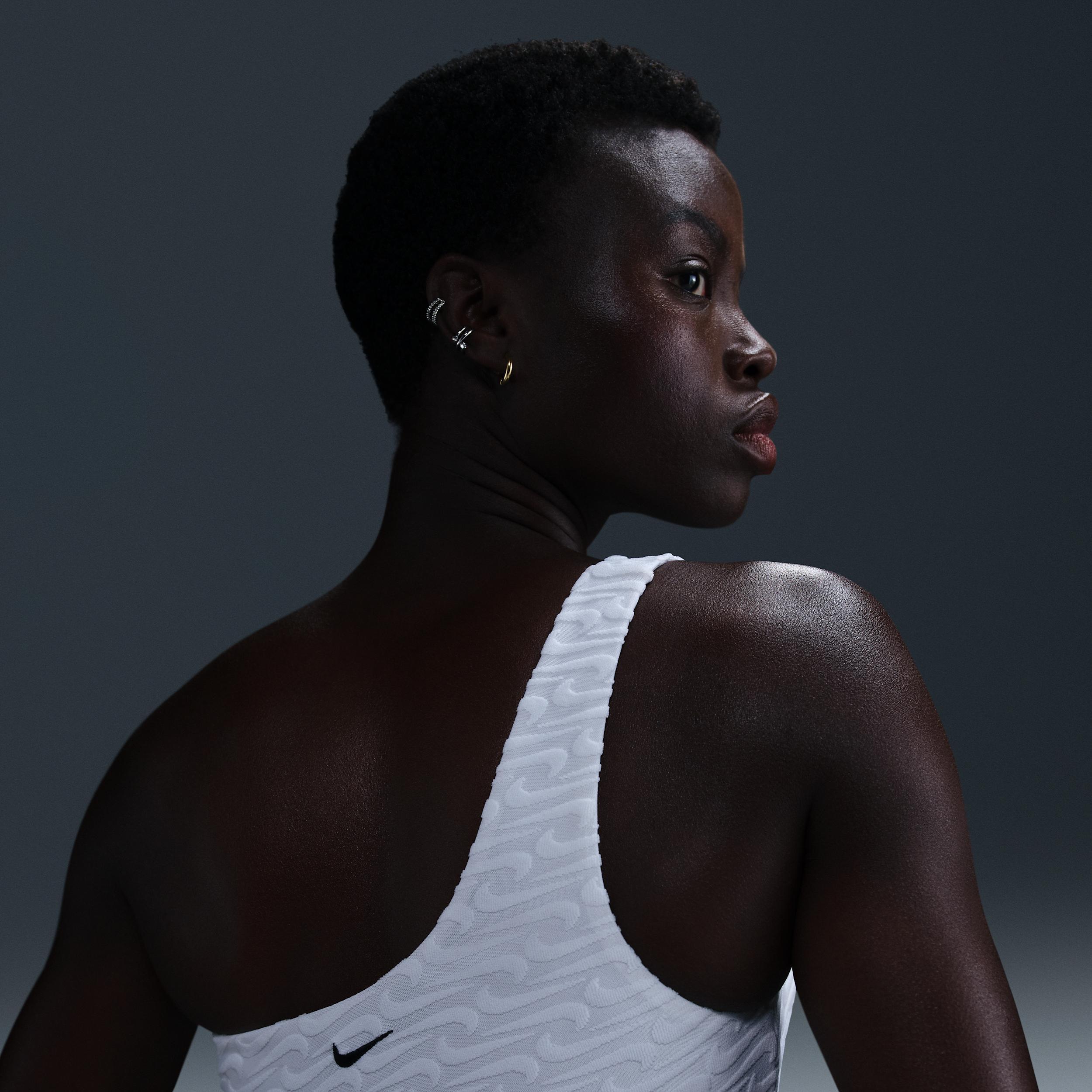 Nike Womens Swim Swoosh Link Terry Asymmetrical Bikini Top | NESSF254-100 Product Image