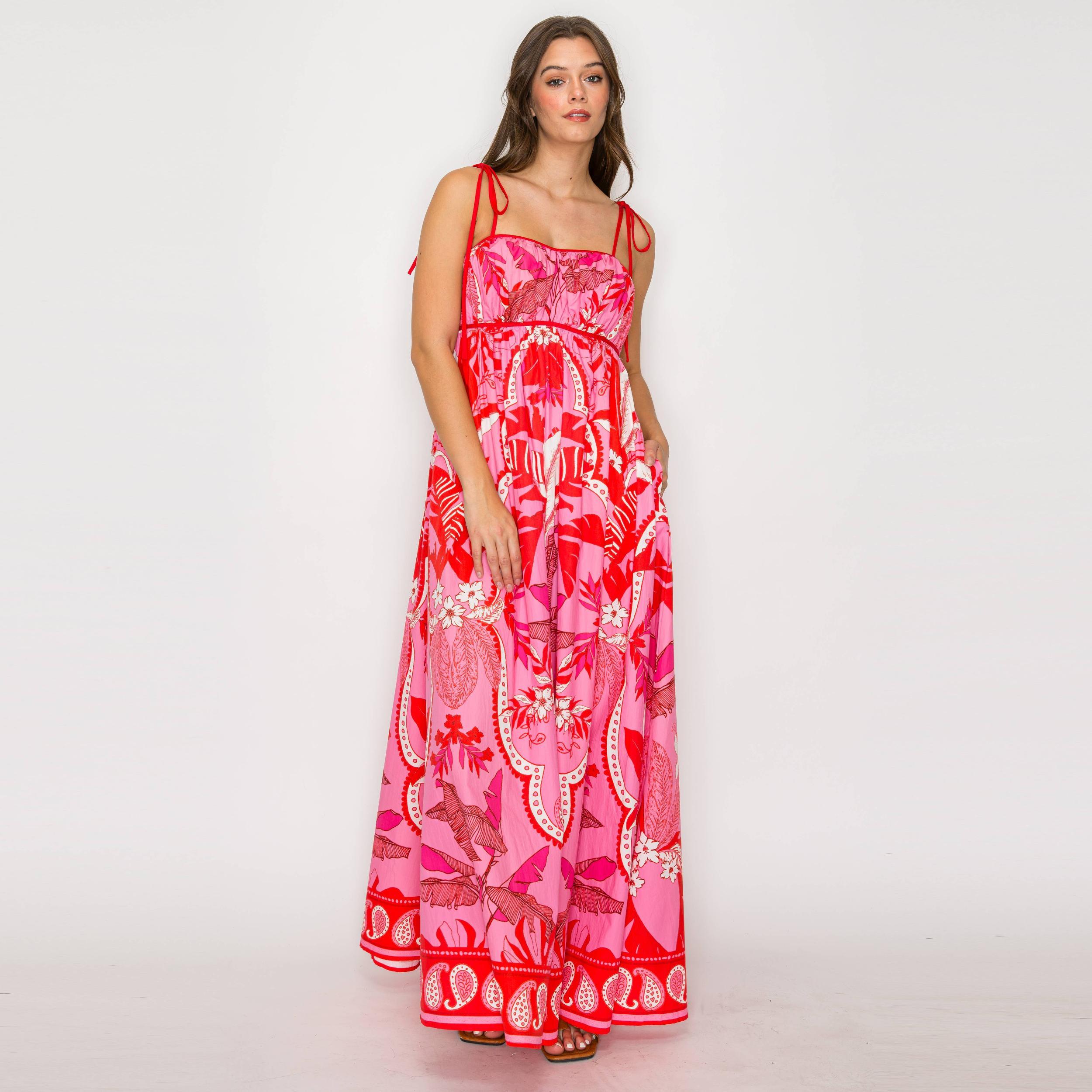 Red & Pink Wild Jungle Print Maxi Dress Product Image