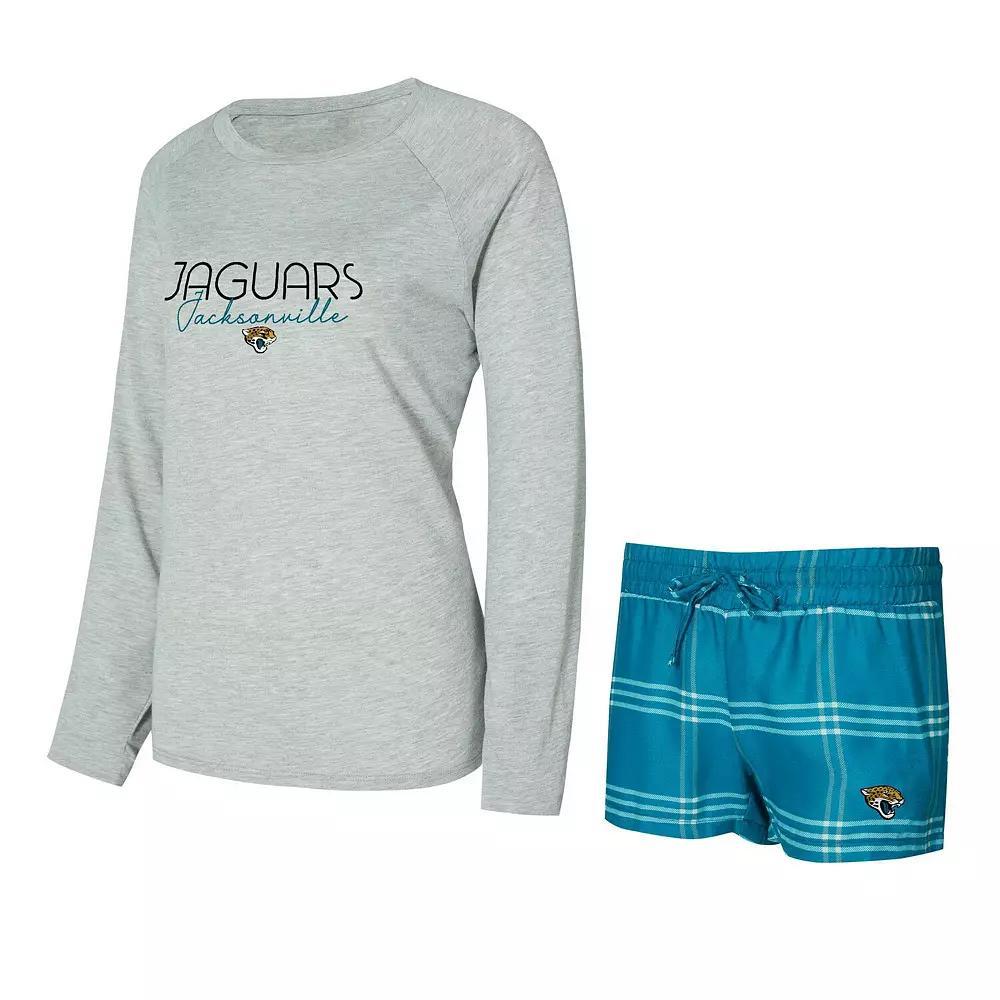 Women's Concepts Sport Teal/Gray Jacksonville Jaguars Petition Raglan Long Sleeve T-Shirt and Shorts Set,  Product Image
