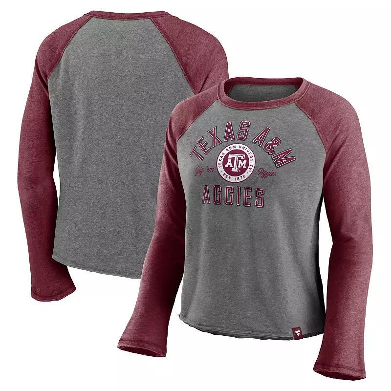 Womens Majestic Heathered Gray/Heathered Green Oregon Ducks Competitive Edge Cropped Raglan Long Sleeve T-Shirt Product Image