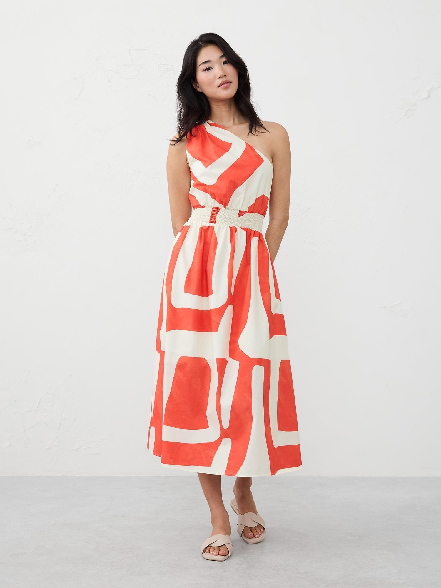 One-Shoulder Poplin Midi Dress Product Image