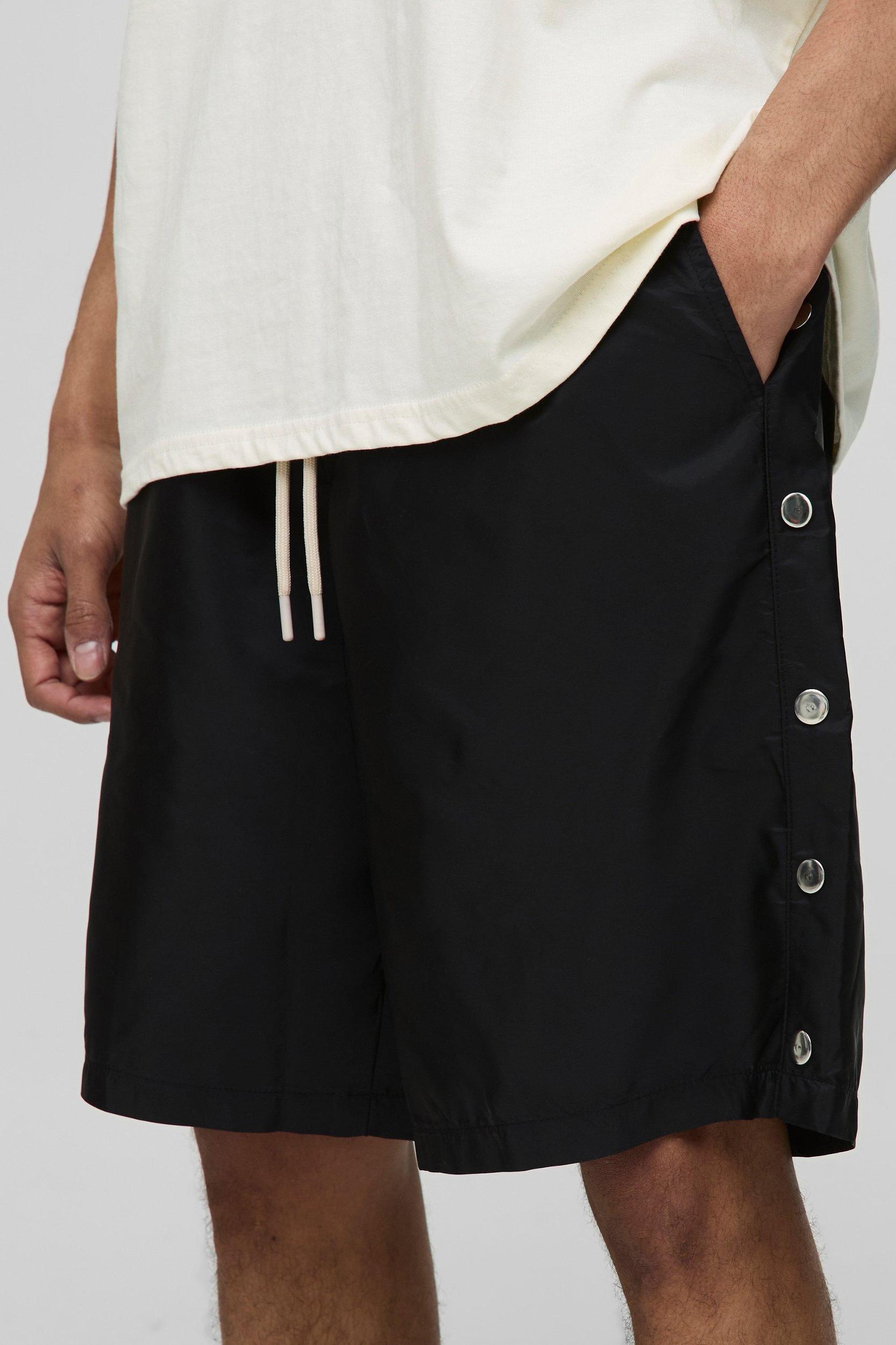 Elasticated Waist Relaxed Fit Nylon Popper Detail Shorts | boohooMAN USA Product Image