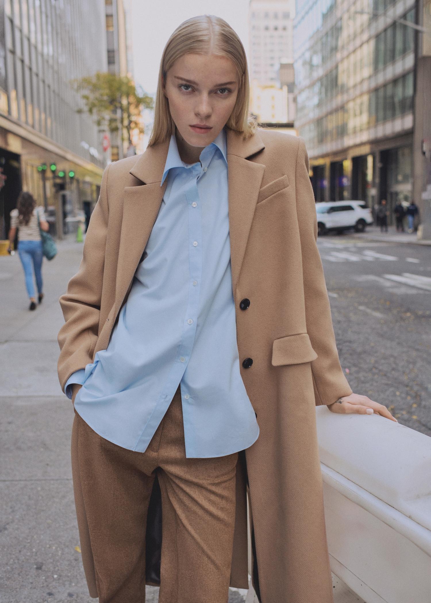 Long structured wool coat - Women | MANGO USA Product Image