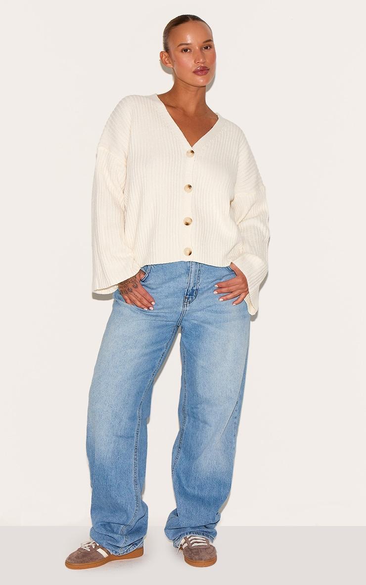 Plus Cream Knit Rib Button Cardigan Product Image