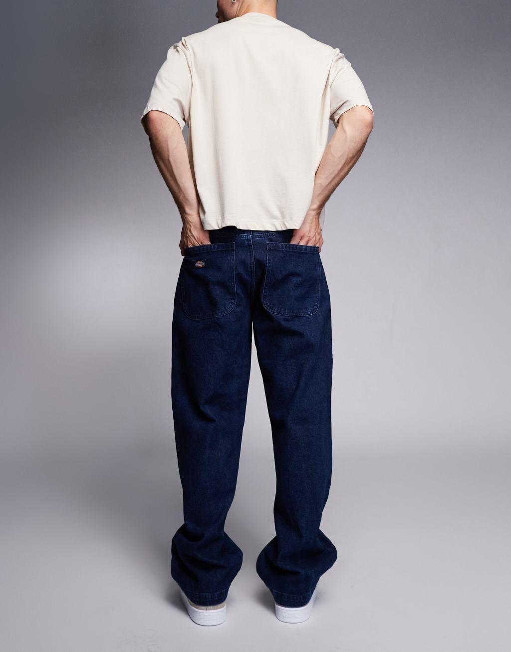 Dickies Double Knee loose fit pants in stone wash indigo blue Product Image