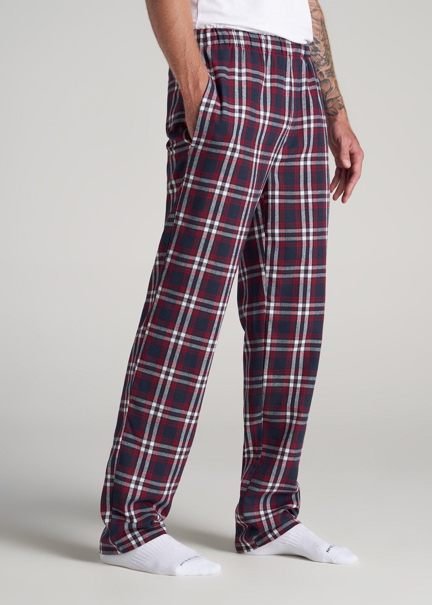 Plaid Pajama Pants for Tall Men in Navy & Red Tartan Product Image