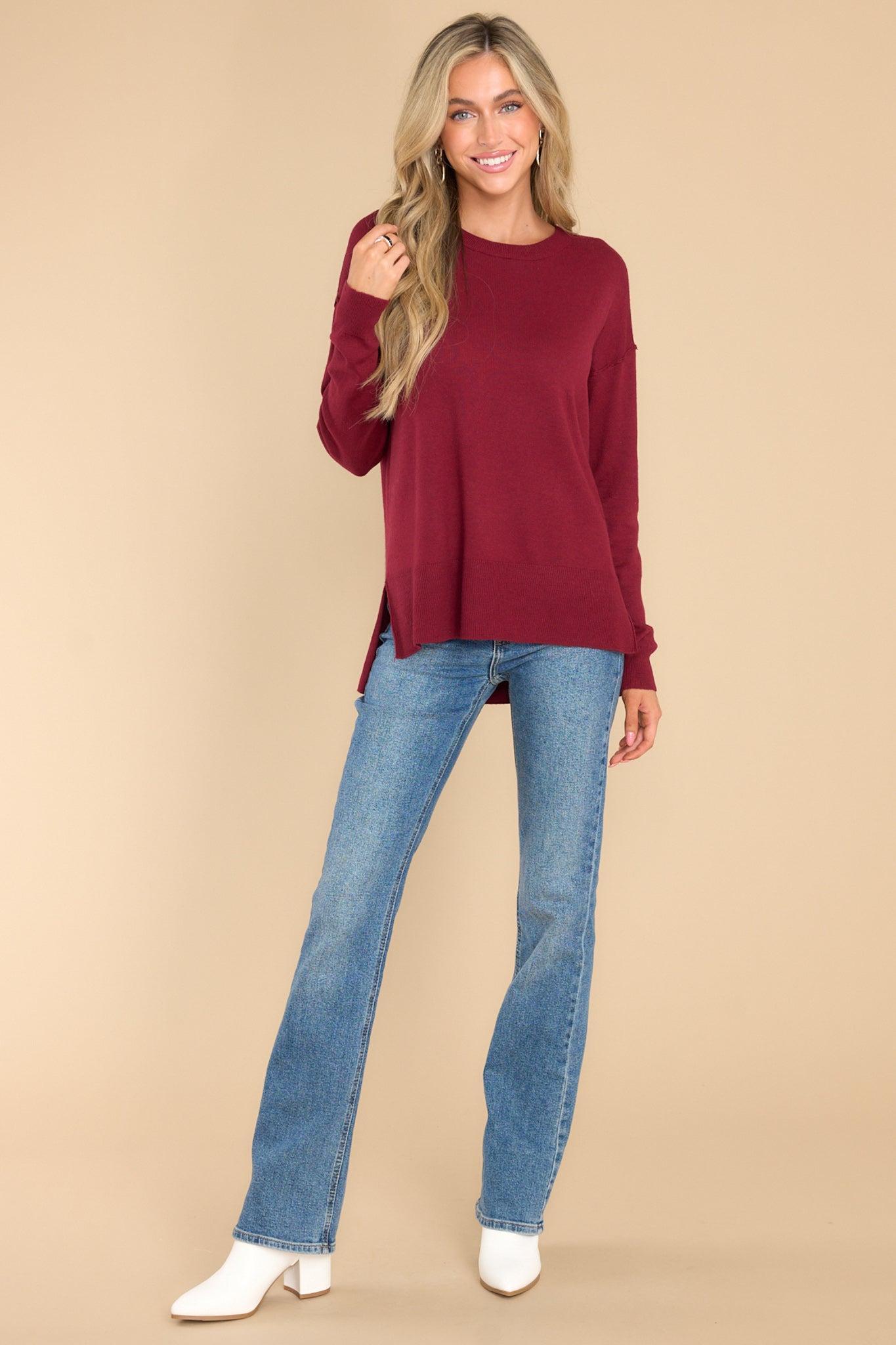 Bonfire Weekends Burgundy Sweater Product Image