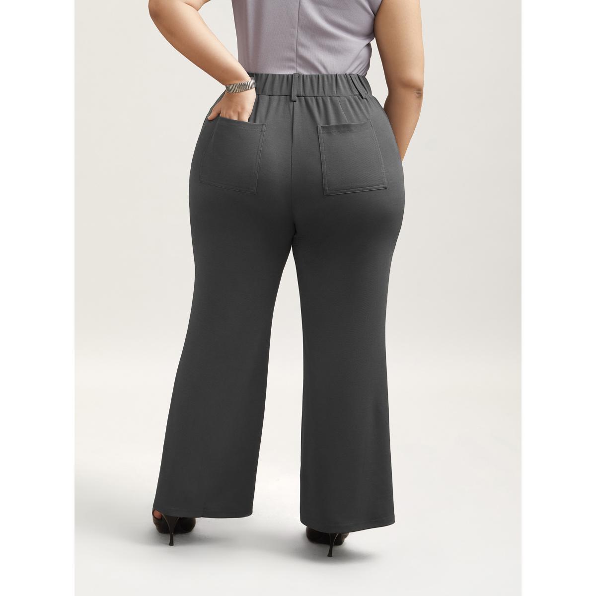 Plus Size No-Waist Gap High Rise Flared Pants Women DimGray At the Office Bootcut Mid Rise Work Pants BloomChic 14-16/1X Product Image