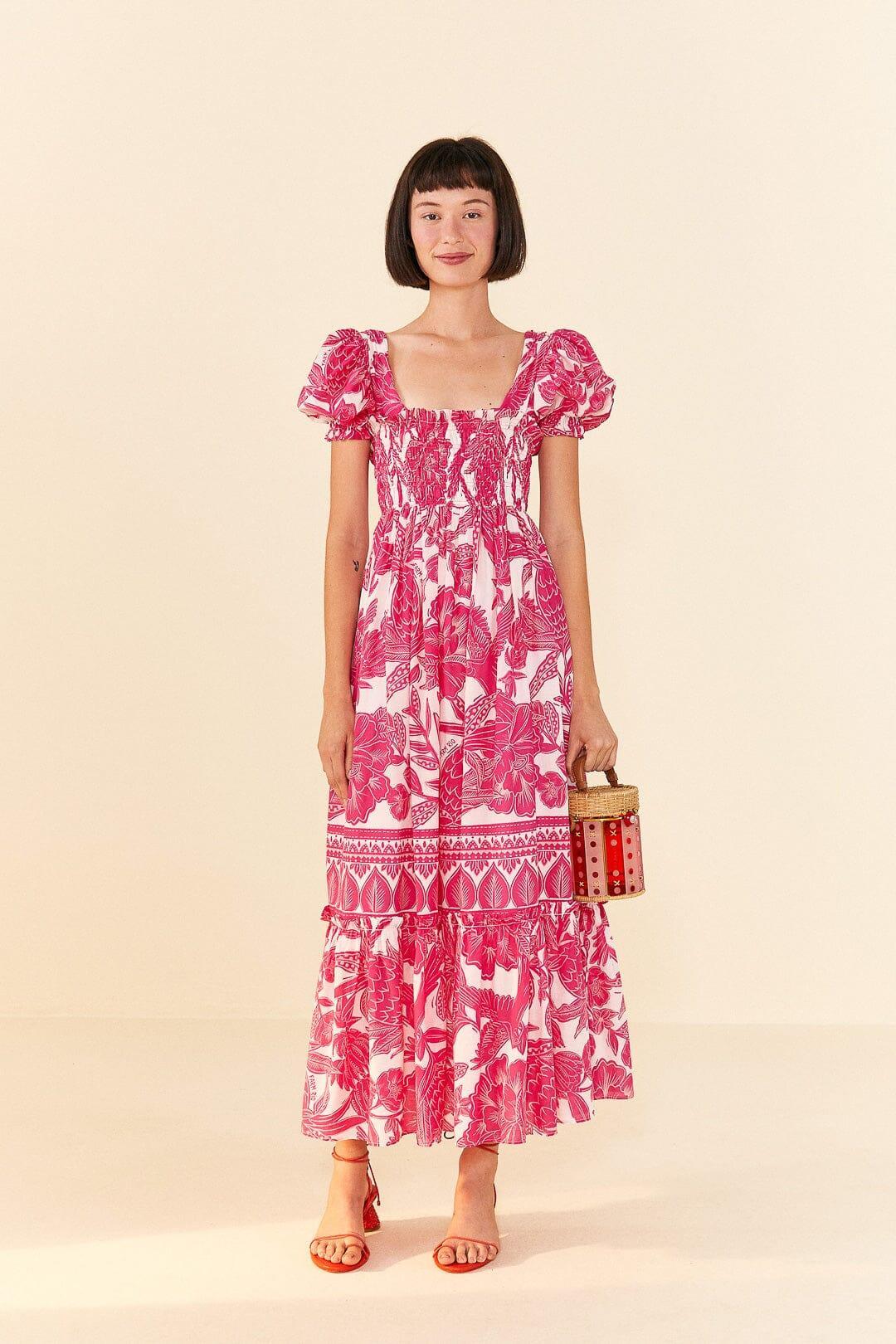 Pink Tropical Woodcut Maxi Dress Product Image