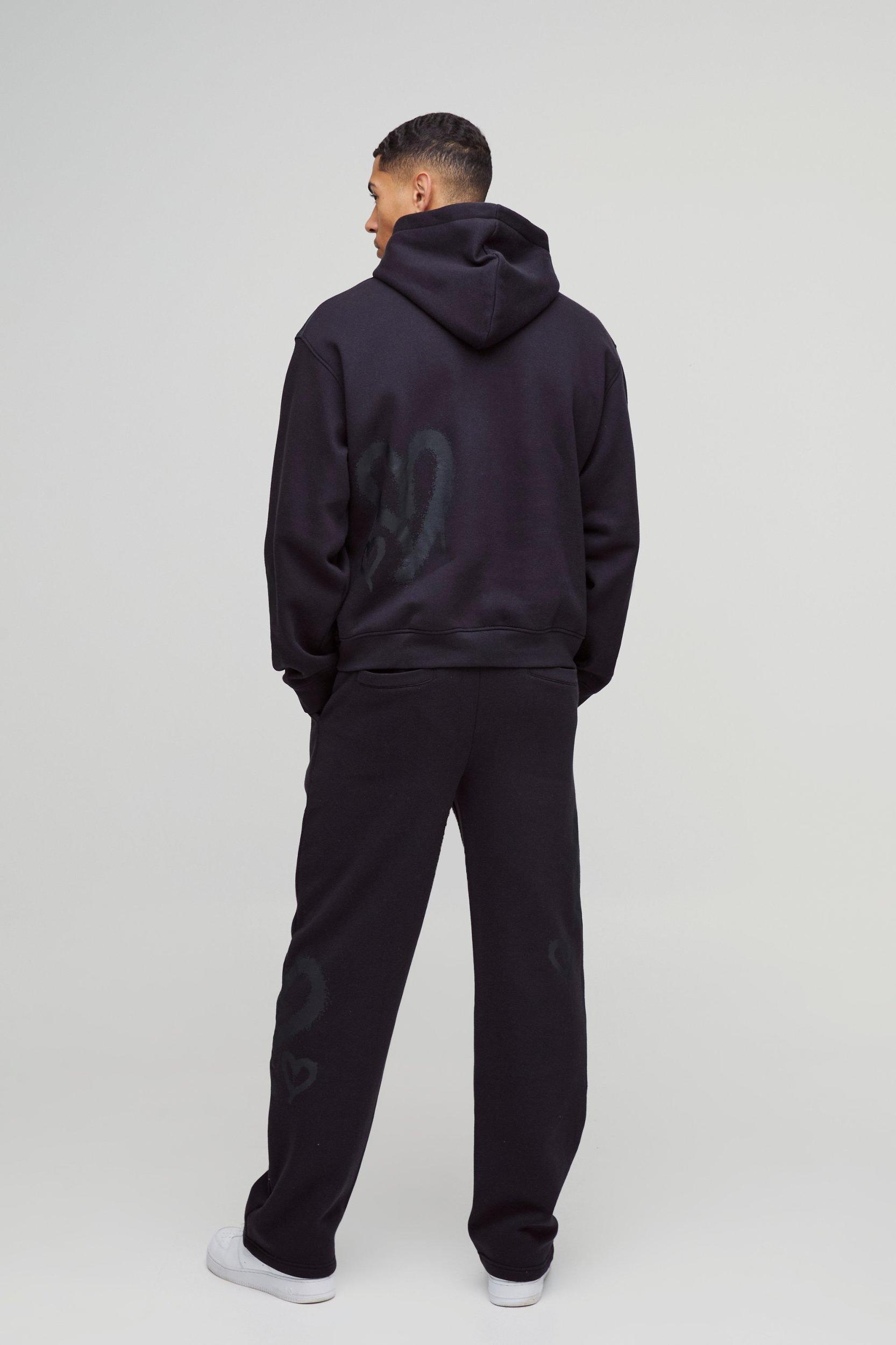 Oversized Boxy All Over Heart Printed Hoodie | boohooMAN USA Product Image