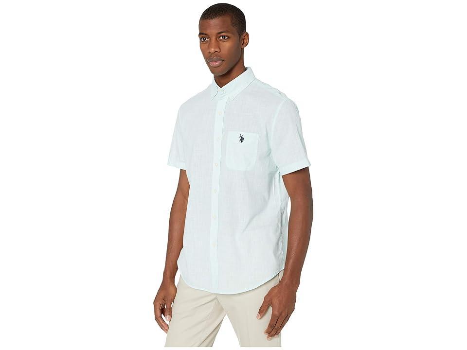 U.S. POLO ASSN. Space Dye Slub Woven (Painters Aqua) Men's Long Sleeve Button Up Product Image