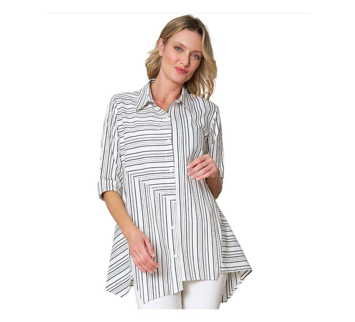 Stella Carakasi Womens Asymmetrical Yarn Dye Stripe Button-Front Crossroads Tunic Product Image