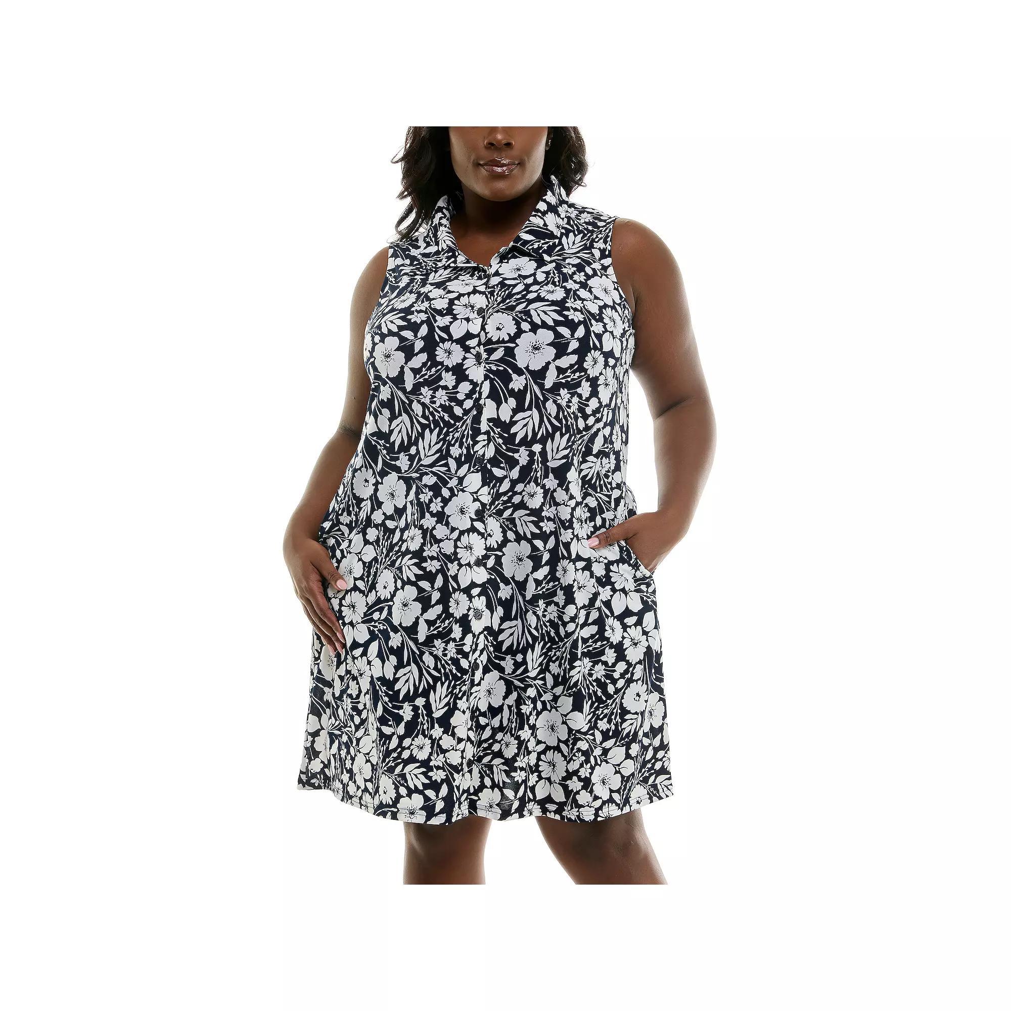 Plus Size Nina Leonard Button Front Pocket Dress, Womens Product Image
