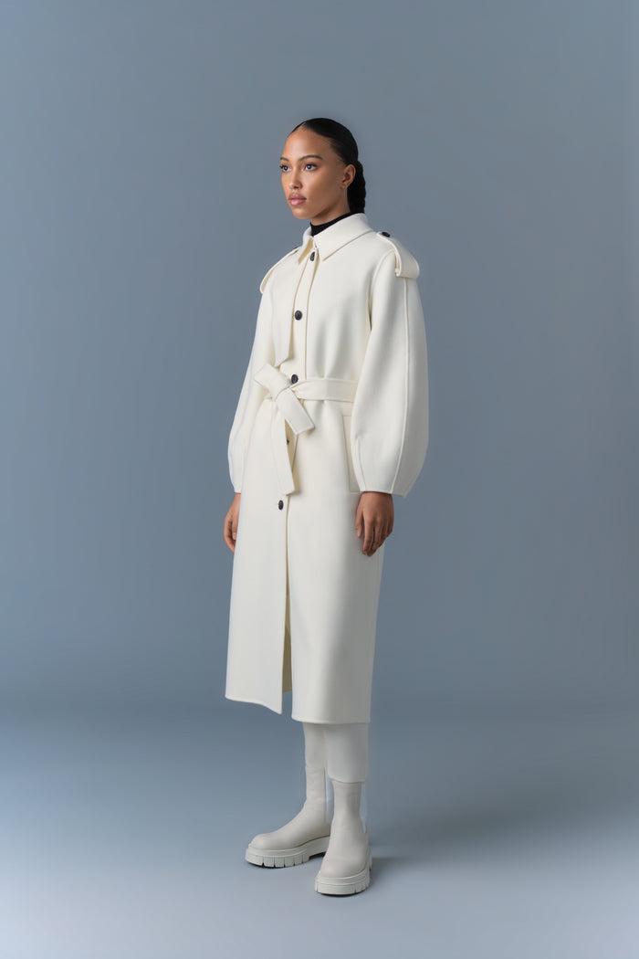 Mackage Womens Ceyla Double-Face Wool Coat with Sash Belt - Cream Product Image