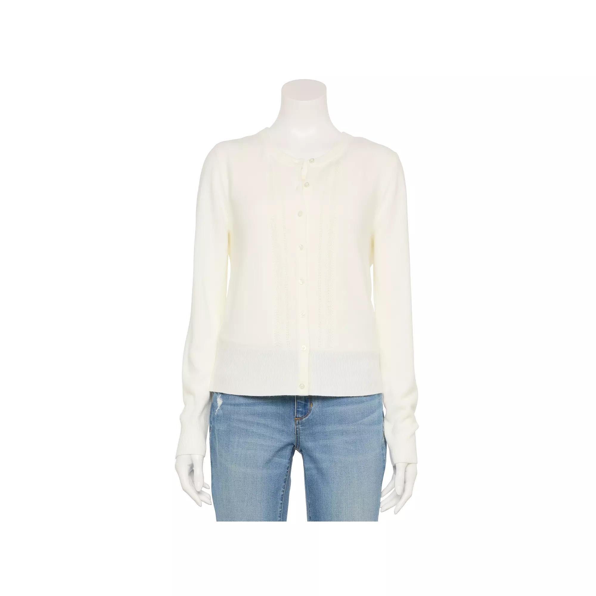 Women's Croft & Barrow® Extra Soft Classic Pointelle Cardigan, Size: XL, Bright White Product Image