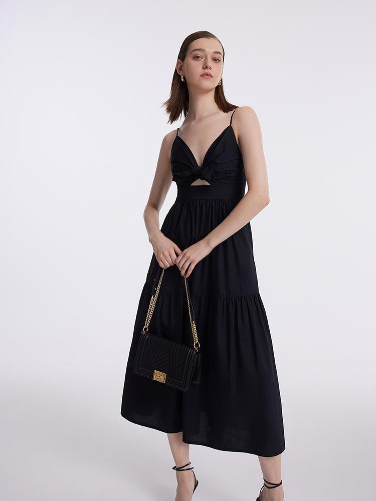 Cut-out Spaghetti Strap Bowknot Tied Maxi Dress Product Image