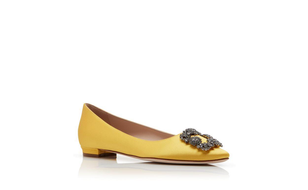 HANGISIFLAT Yellow Satin Jewel Buckle Flat Pumps Product Image