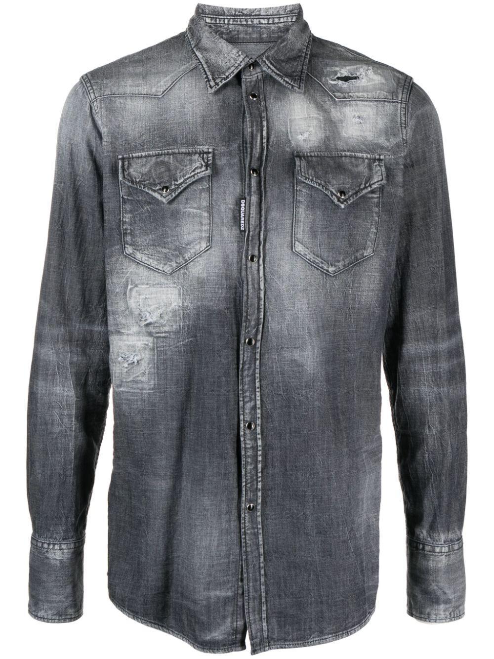 DSQUARED2 Distressed Denim Shirt In Grey Product Image