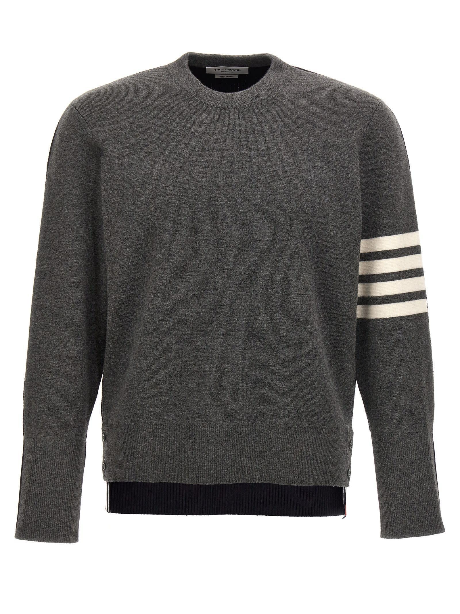 THOM BROWNE Crew Neck Sweater With Side Button Detail In Multicolor Product Image