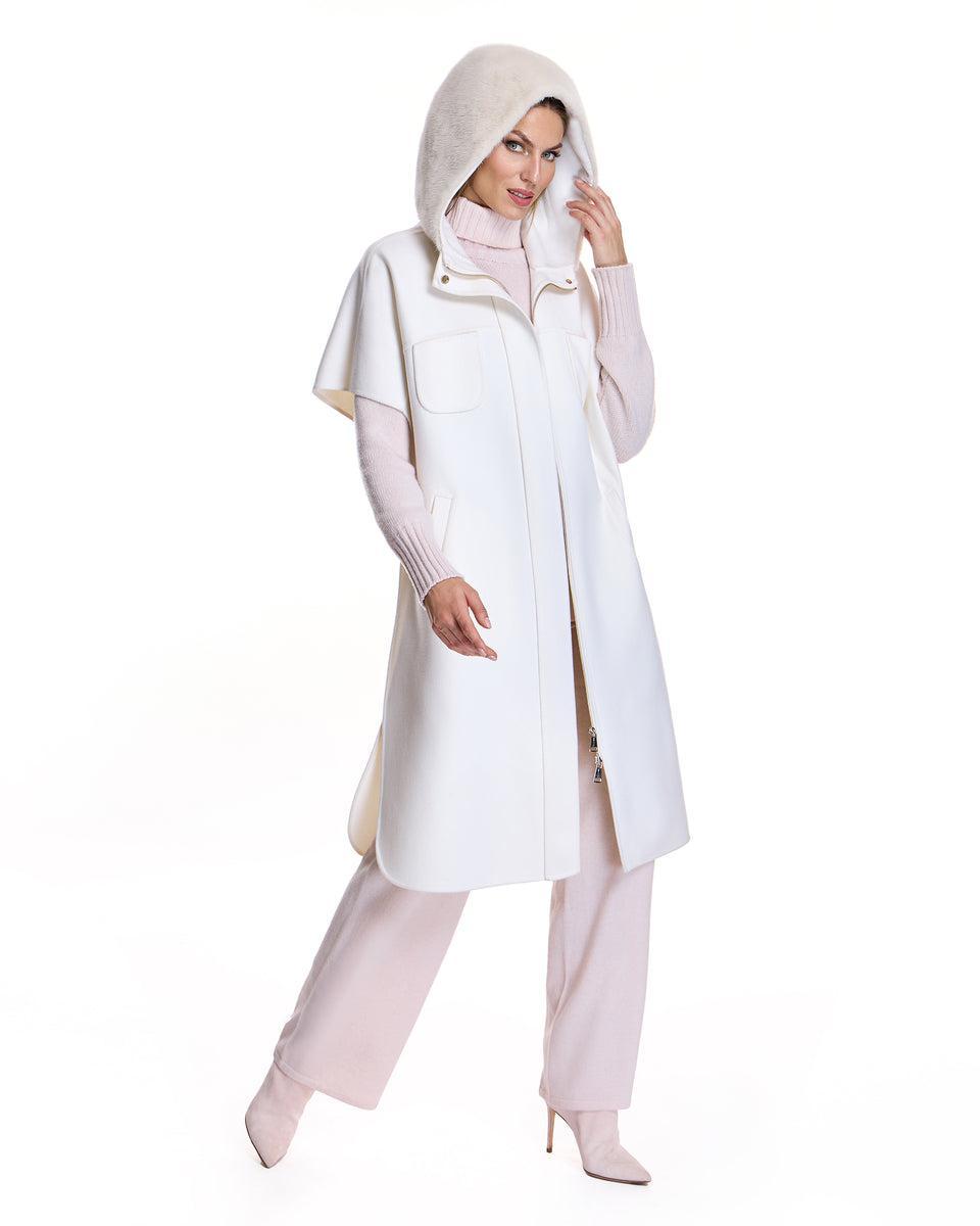 Woolblend Cape with Mink Trim Hood Product Image