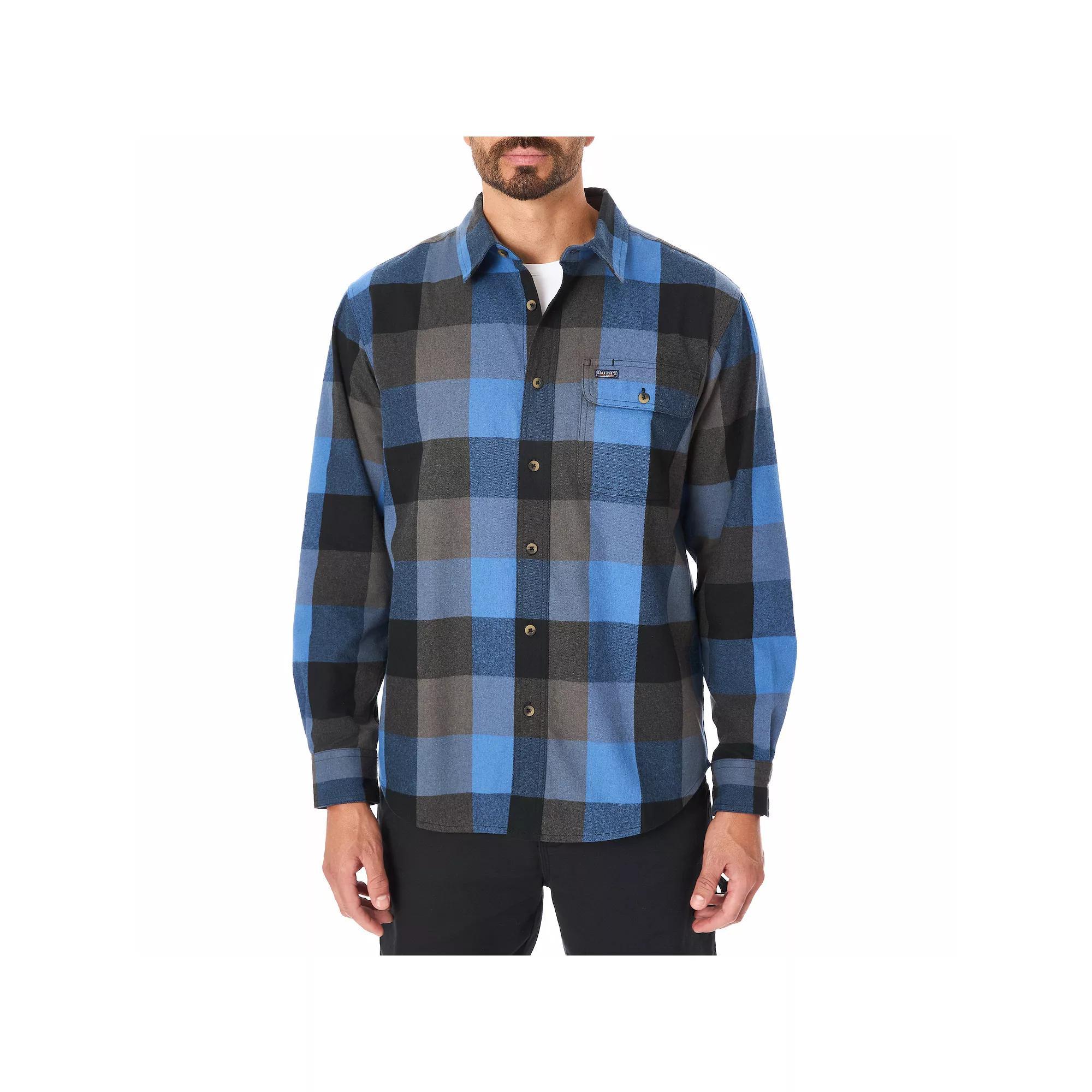 Men's Smith's Workwear Relaxed-Fit Buffalo Plaid Flannel Button-Down Shirt, Size: Large, Blue Gray Product Image