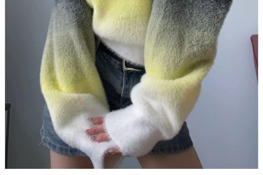 Off-Shoulder Gradient Fluffy Crop Sweater Product Image