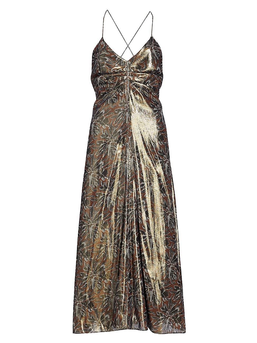 Womens Meredith Metallic Silk-Blend Midi-Dress Product Image