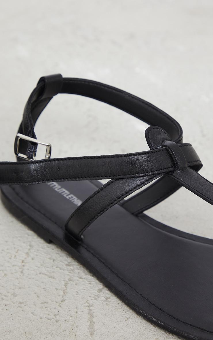 Black Wide Fit Real Leather Basic Toe Thong Strap Flat Sandals Product Image