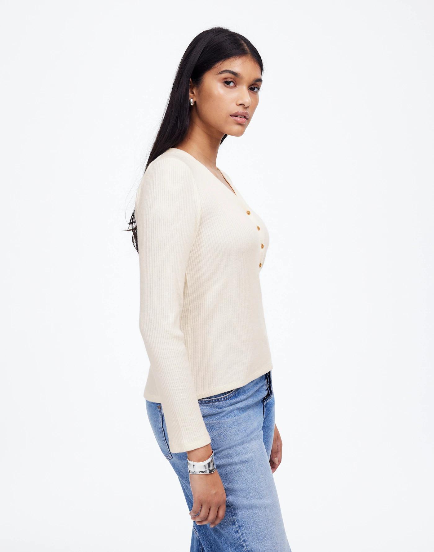 Brushed Long-Sleeve Henley Tee Product Image