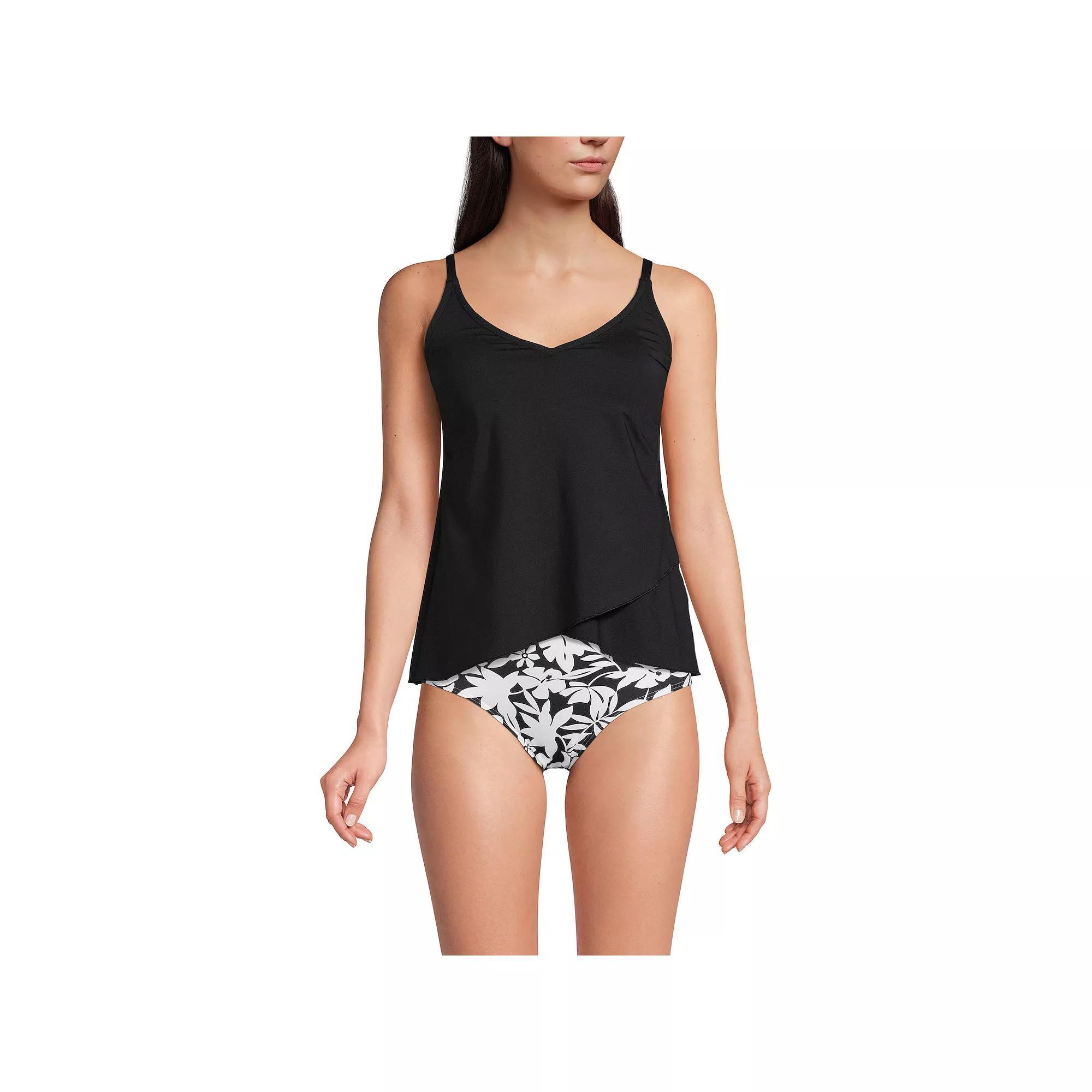 Petite Lands' End Tulip Hem Tankini Swimsuit Top, Women's, Size: Medium Petite, Black Product Image