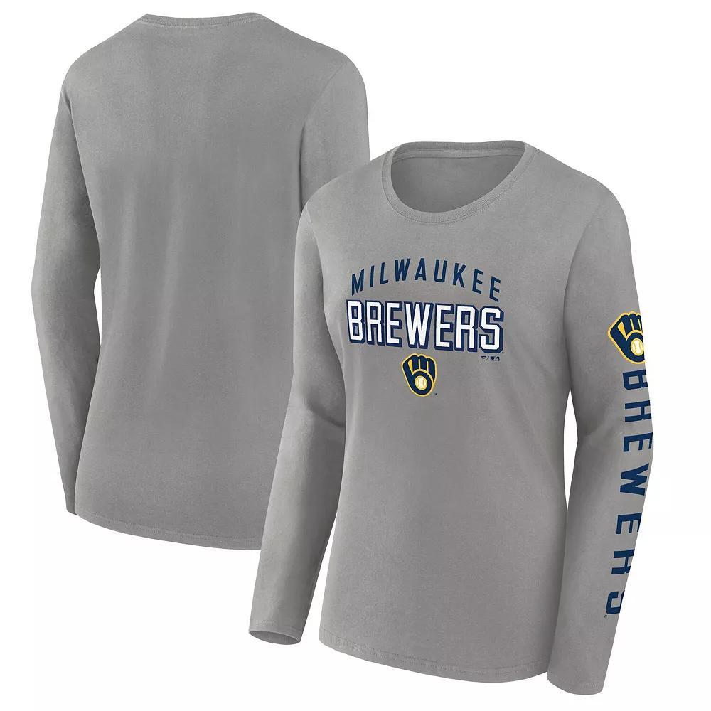 Women's Fanatics  Gray Milwaukee Brewers Team Long Sleeve T-Shirt, Size: Large, Grey Product Image